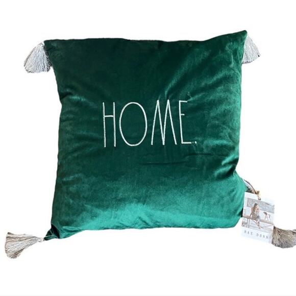 Rae Dunn velvet emerald Green “Home” Decorative Pillows - Picture 5 of 8